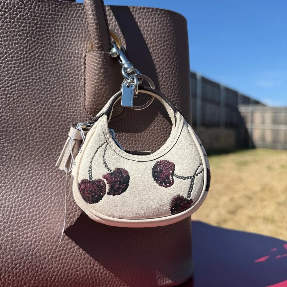 Coach Womens Micro‎ Bag Charm NWT Cream Cherry Print Coquette Quiet Luxury Mini